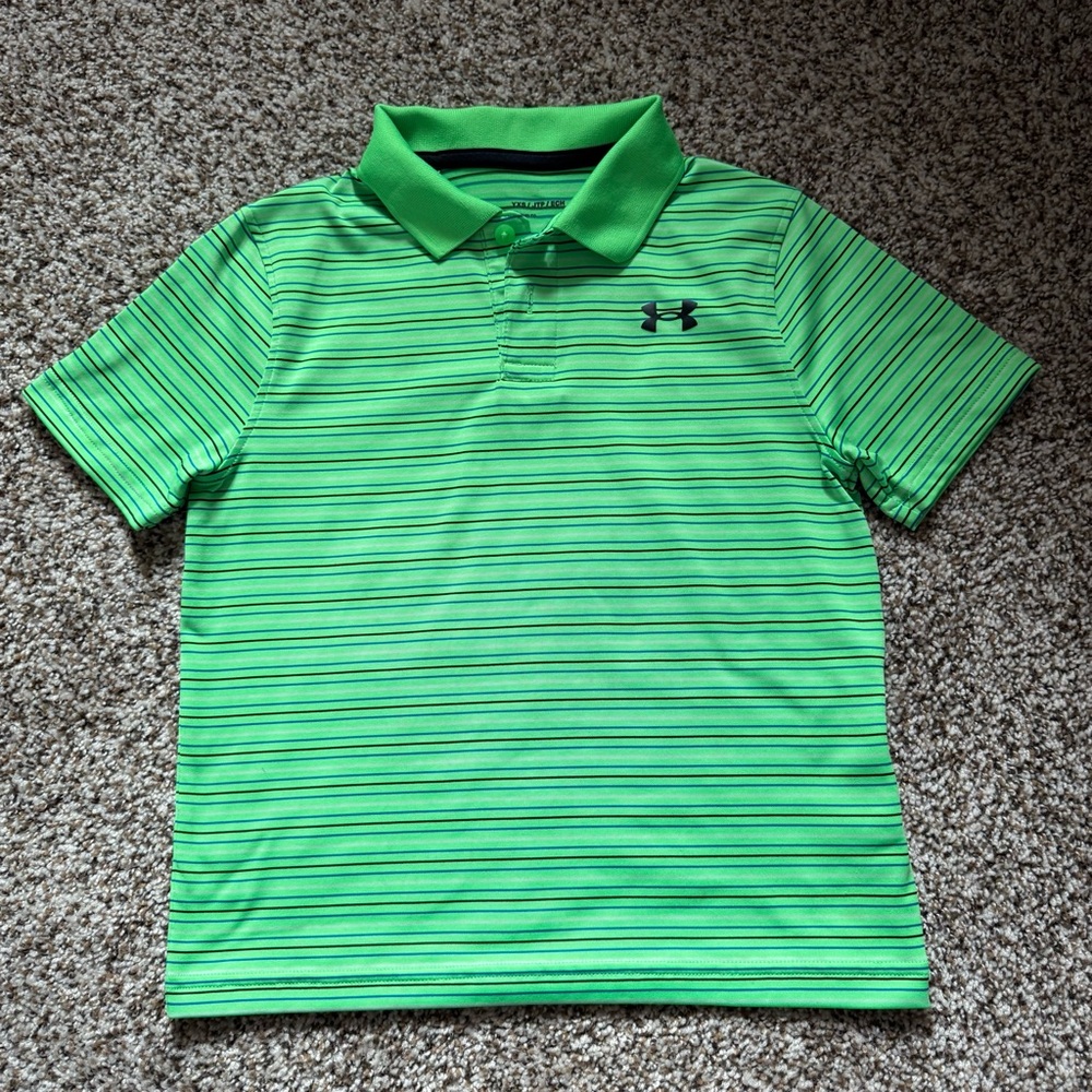 Under Armour Kids Green Striped Polo Shirt size XS